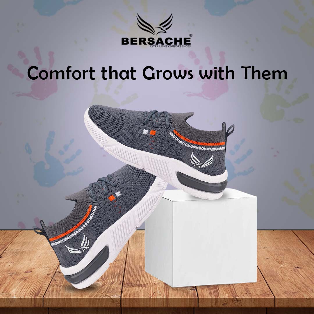 Bersache Premium Sports,walking,Gym,cricket,Trending Running Shoes For Kid's - Grey -8083.
