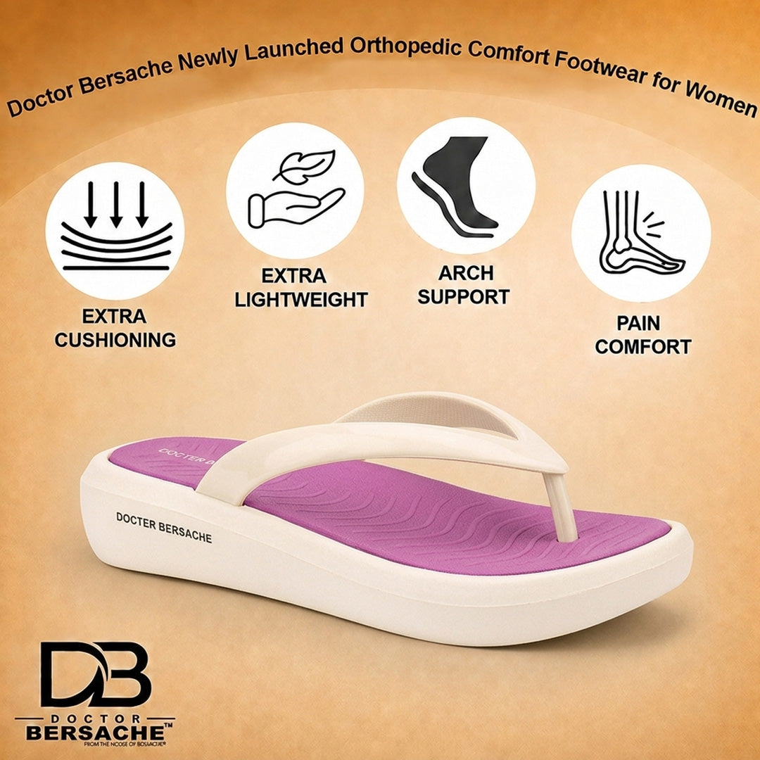 Doctor Bersache Newly Launched Orthopedic Comfort Slipper & Flip-Flop for Women | Diabetic Friendly | Extra Cushioning | Arch Support | Pain Purple -DS122 .