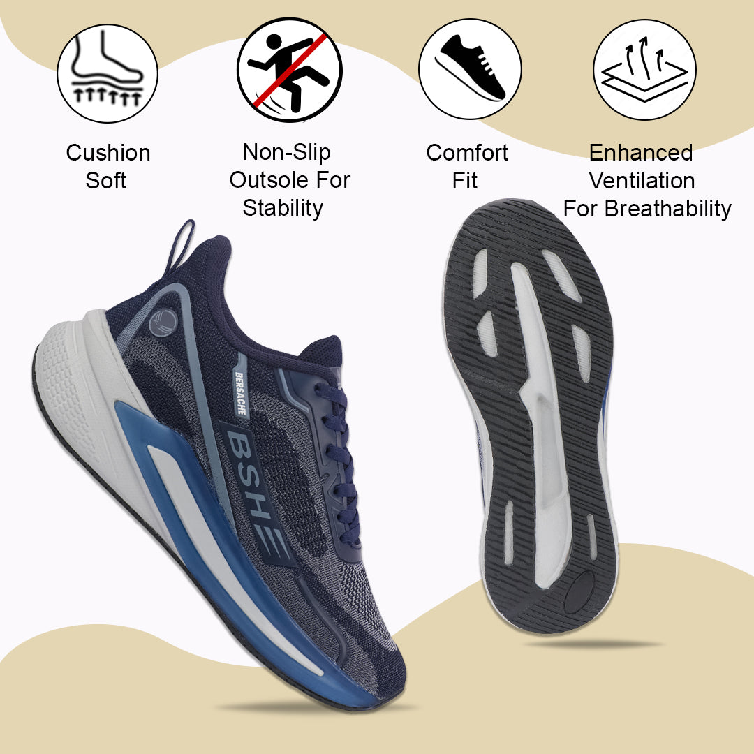 Bersache Casual Sneaker shoe for Men| Soft Cushioned Insole , Slip-Resistance Casuals For Men (Blue-Gray-9210)