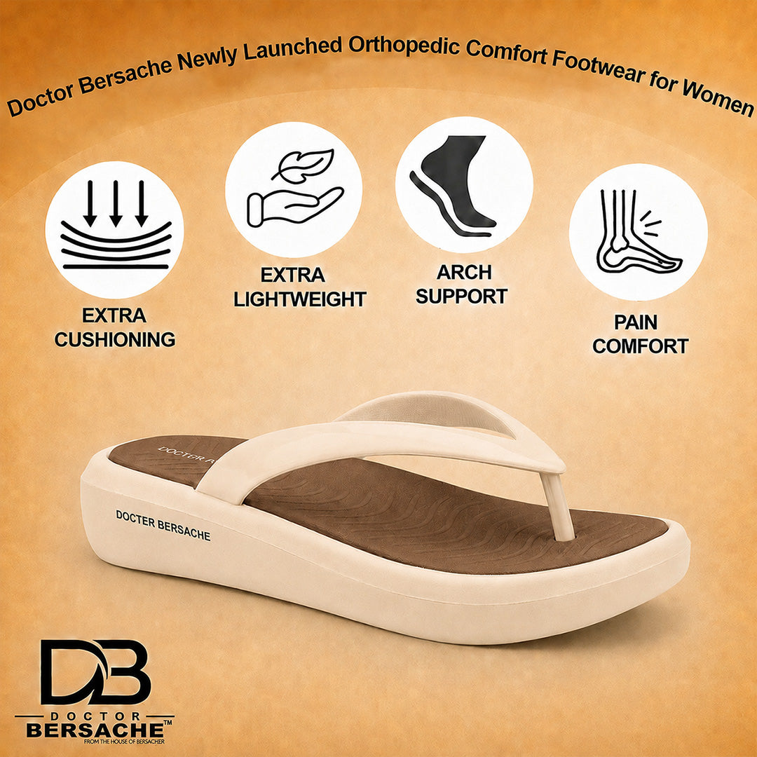 Doctor Bersache Newly Launched Orthopedic Comfort Slipper & Flip-Flop for Women | Diabetic Friendly | Extra Cushioning | Arch Support | Pain Beige -DS124.