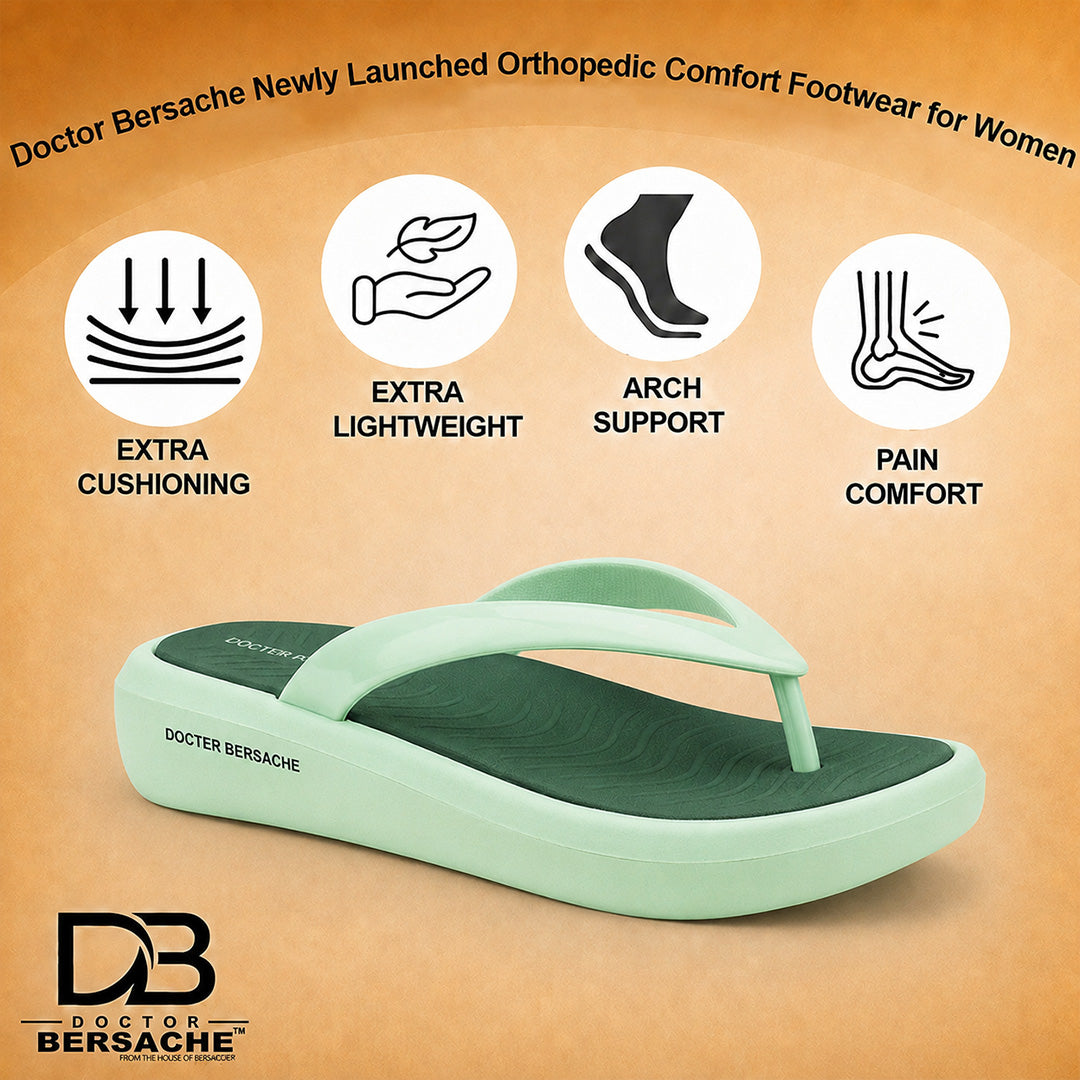 Doctor Bersache Newly Launched Orthopedic Comfort Slipper & Flip-Flop for Women | Diabetic Friendly | Extra Cushioning | Arch Support | Pain Green-DS123 .
