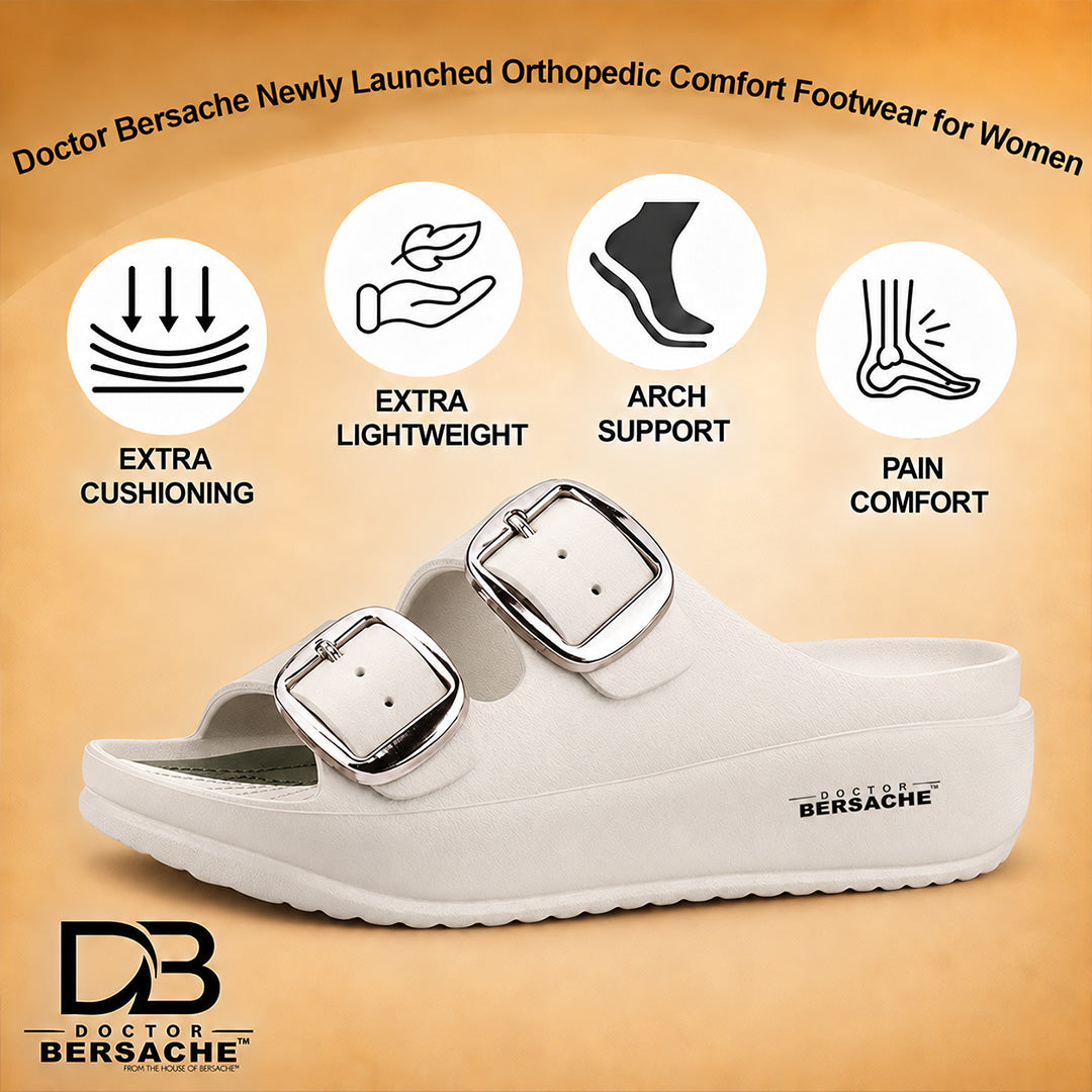 Doctor Bersache Newly Launched Orthopedic Comfort Slippers for Women | Diabetic Friendly | Extra Cushioning | Arch Support | Pain Relief White-DB -142