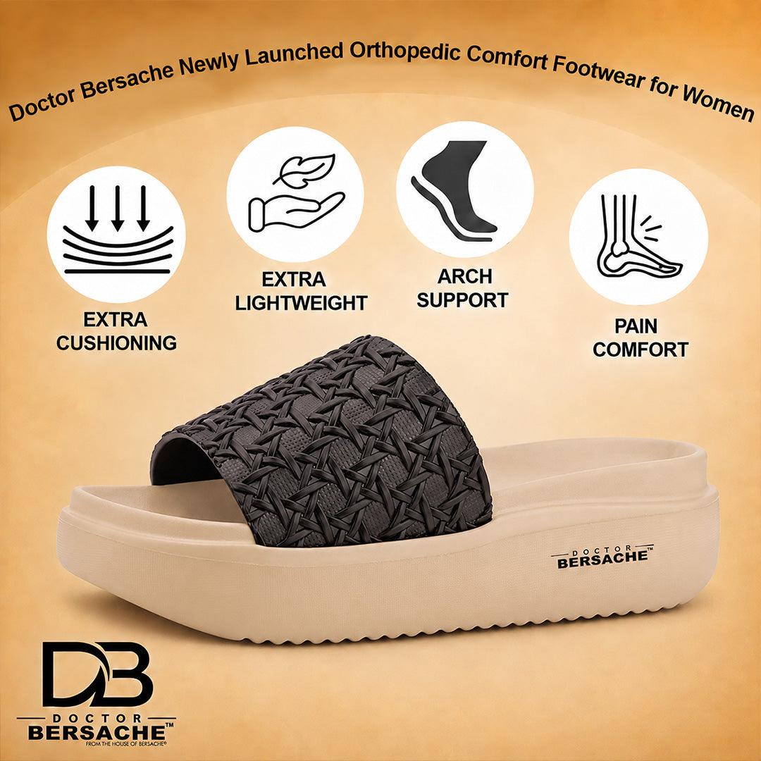 Doctor Bersache Newly Launched Orthopedic Comfort Slippers for Women | Diabetic Friendly | Extra Cushioning | Arch Support | Pain Relief Beige-DB -140