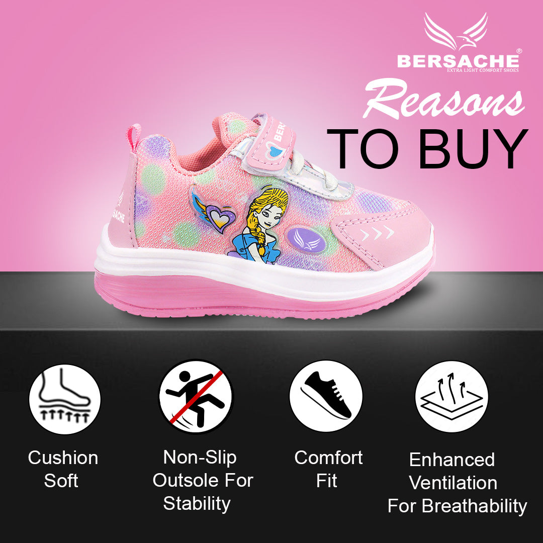 Bersache Casual Sneaker shoe for Kids|Soft Cushioned Insole,Slip-Resistance Casuals For Kids - Pink -8074.