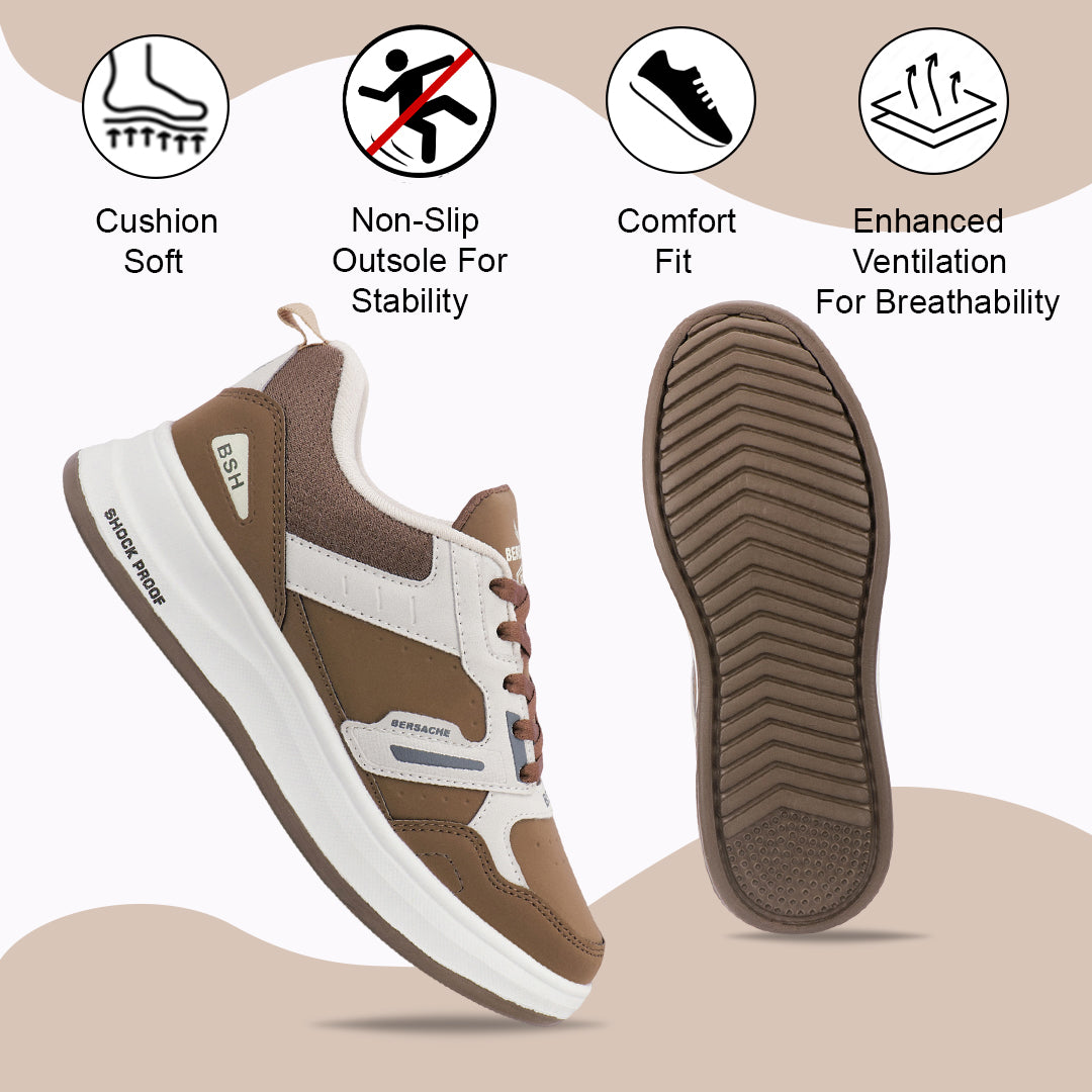 Bersache Casual Sneaker shoe for Men| Soft Cushioned Insole , Slip-Resistance Casuals For Men (Brown-Beige-8144)