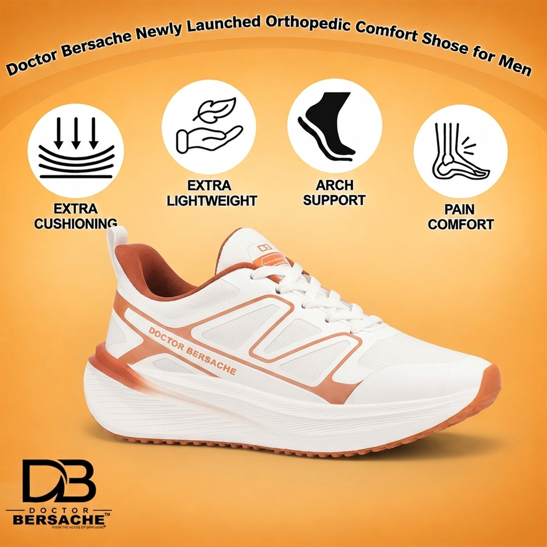 Doctor Bersache Newly Launched Orthopedic Comfort Sport Shoes for Men | Diabetic Friendly | Extra Cushioning | Arch Support | Pain | White-DS118