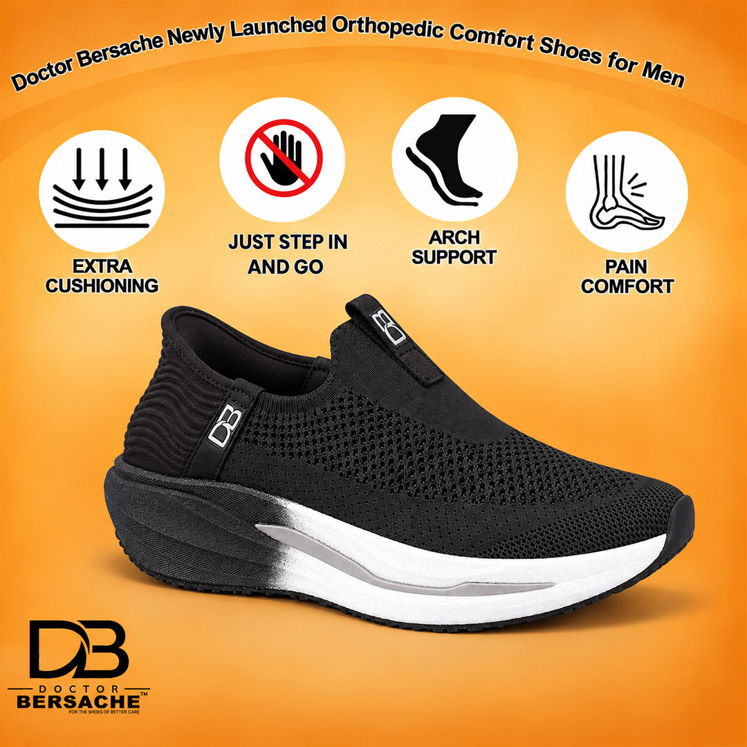 Doctor Bersache Newly Launch Pain Relief Sports Shoes for Men | Diabetic Friendly | Orthopedic Design | Extra Cushioning | Arch Support insole | Black-DB-138