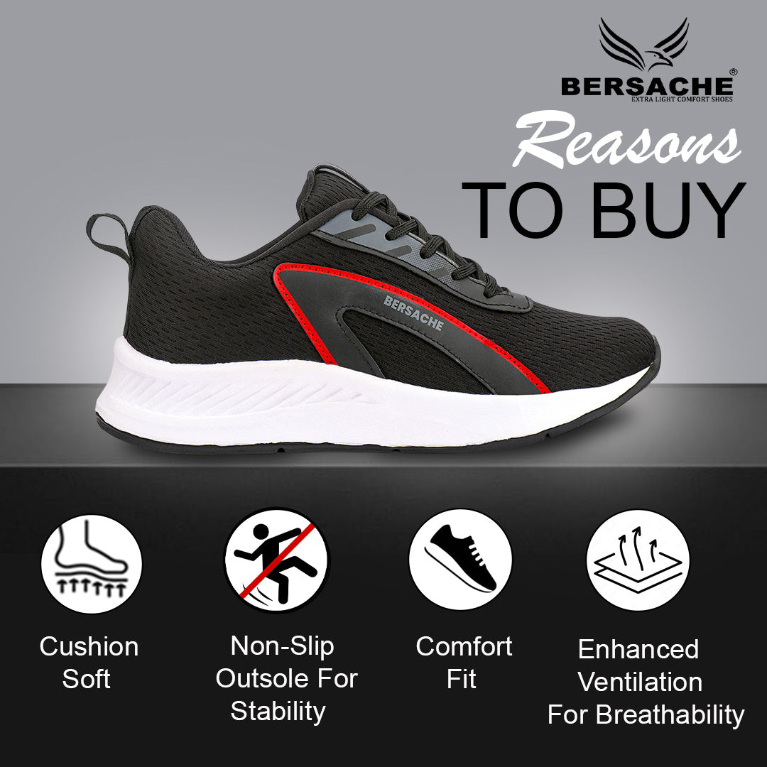 Bersache Premium Sports,Gym, Trending Stylish Running Shoes For Men (8091-Black)
