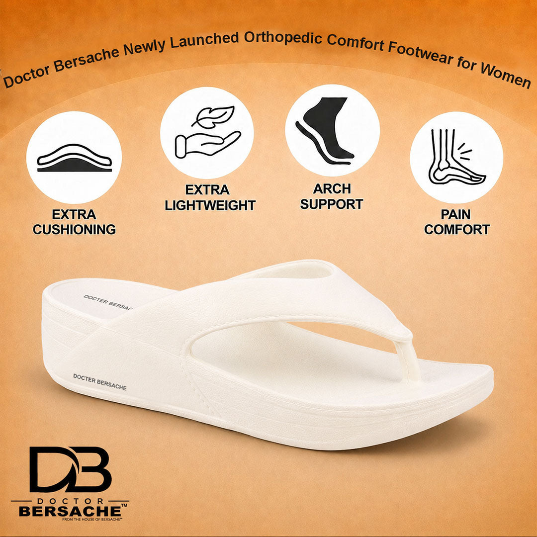 Doctor Bersache Newly Launched Orthopedic Comfort Slipper & Flip-flop for Men | Diabetic Friendly | Extra Cushioning | Arch Support | Pain White-DS112.