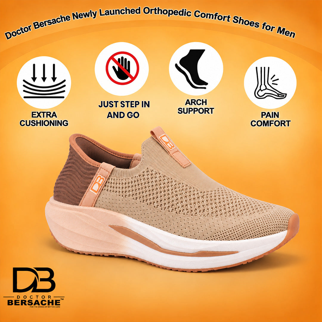 Doctor Bersache Newly Launch Pain Relief Sports Shoes for Men | Diabetic Friendly | Orthopedic Design | Extra Cushioning | Arch Support insole | Brown-DB-137