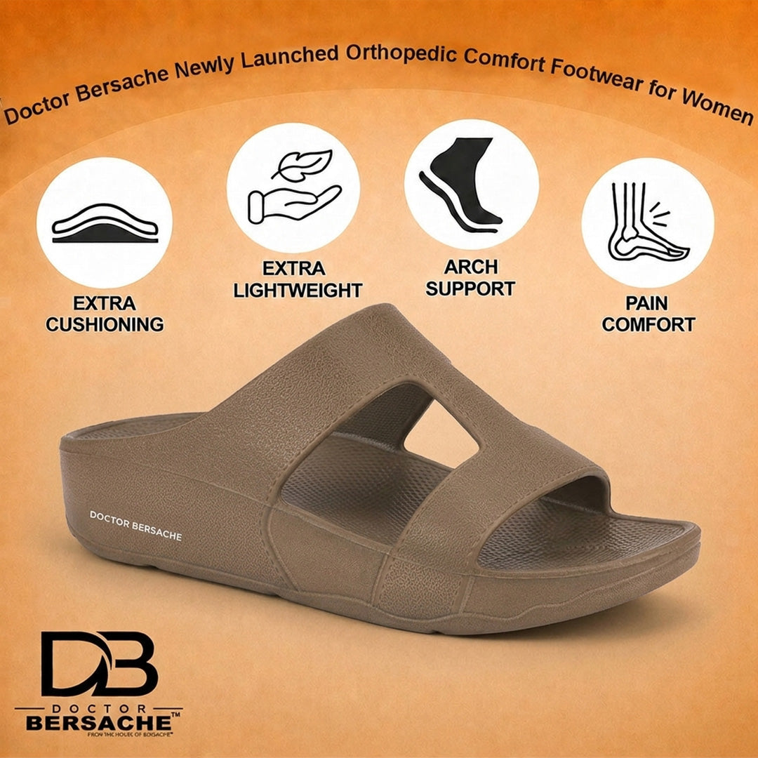 Doctor Bersache Newly Launched Orthopedic Comfort Slider for Men | Diabetic Friendly | Extra Cushioning | Arch Support | Pain Brown-DS114.