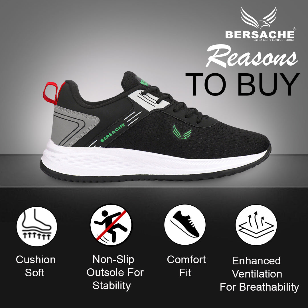 Bersache Lightweight Casual Sneaker Shoes For Men (Black-8092)