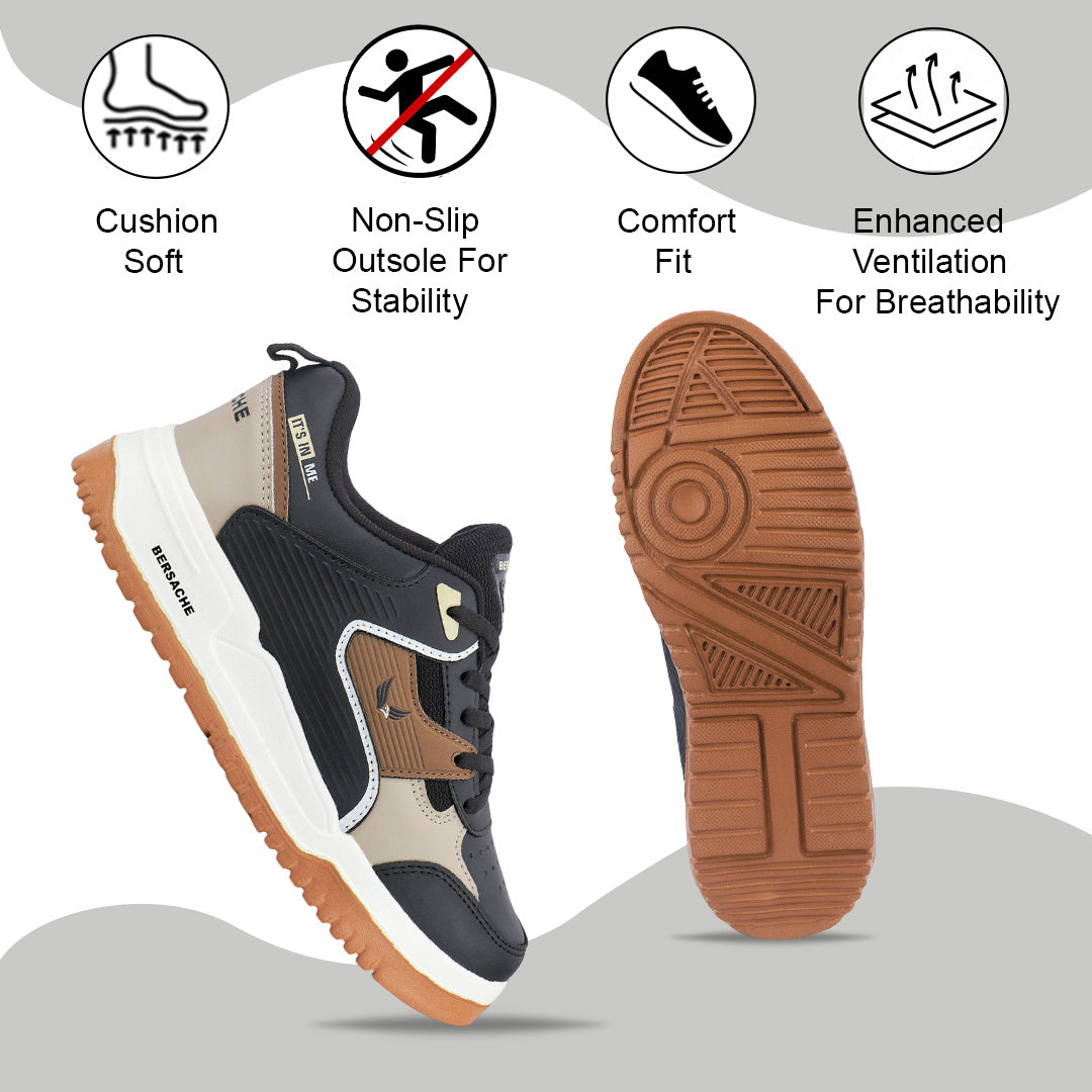 Bersache Casual Sneaker shoe for Men| Soft Cushioned Insole , Slip-Resistance Casuals For Men (Brown-White-8148).