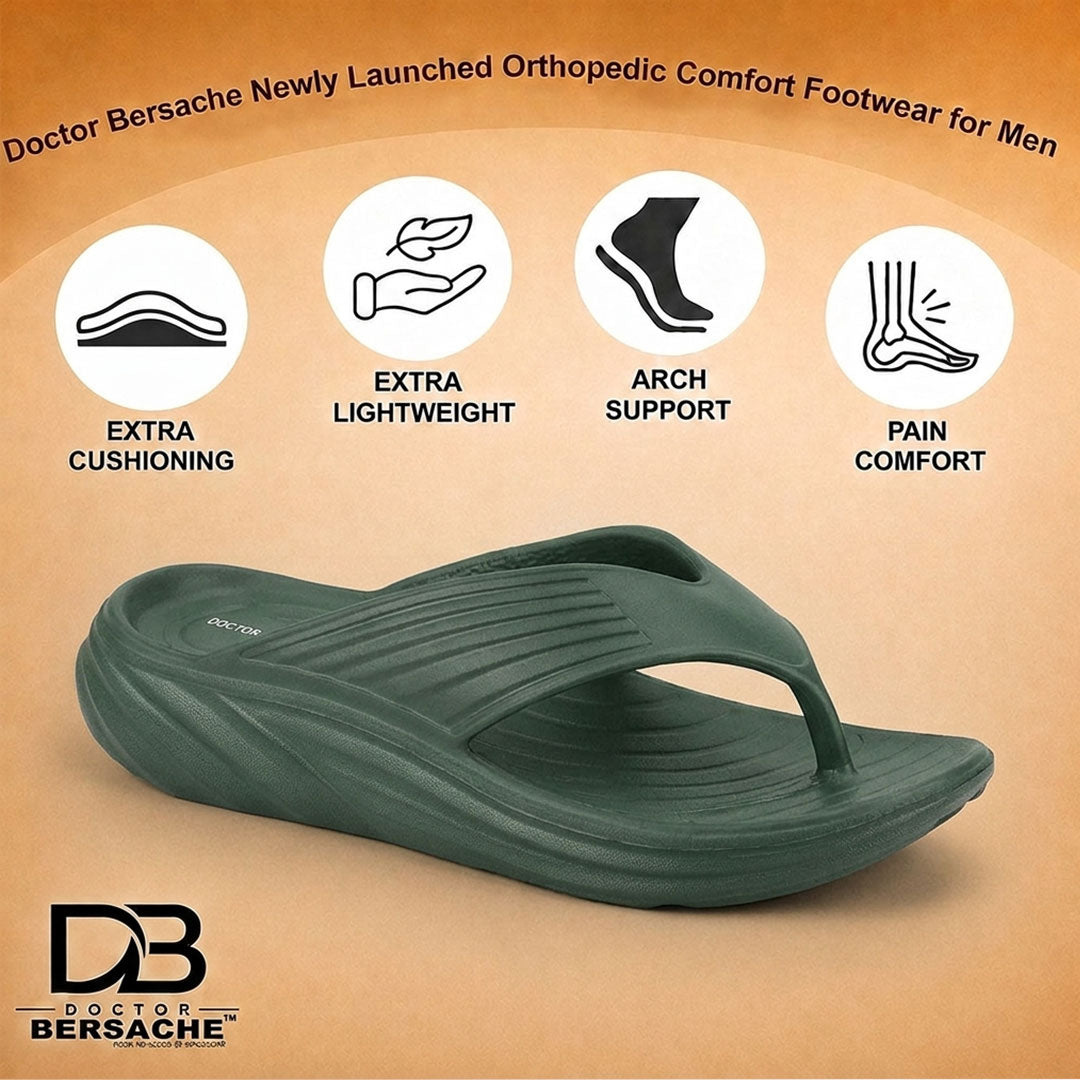 Doctor Bersache Newly Launched Orthopedic Comfort Slipper & Flip-flop for Men | Diabetic Friendly | Extra Cushioning | Arch Support | Pain | Green-DS109.