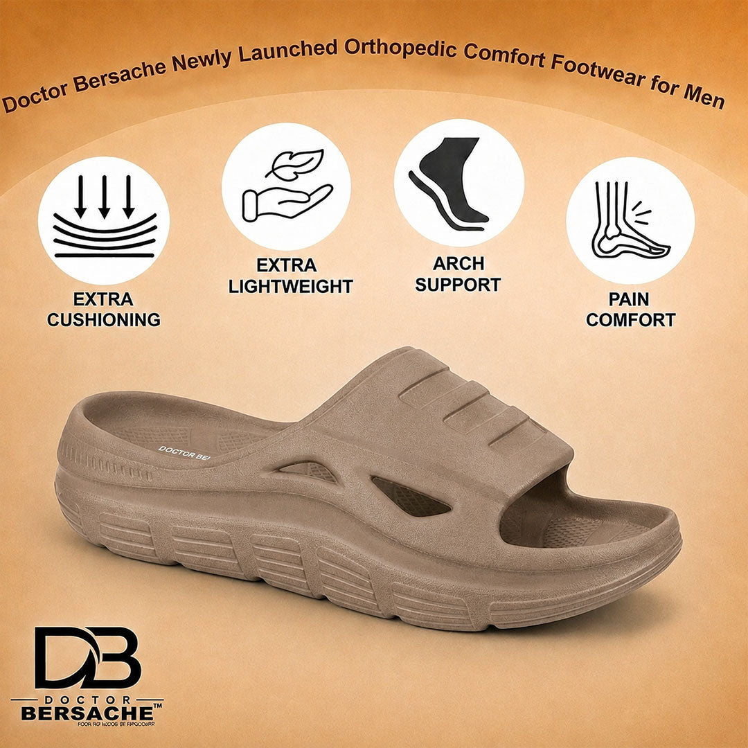 Doctor Bersache Newly Launched Orthopedic Comfort Slider for Men | Diabetic Friendly | Extra Cushioning | Arch Support | Pain |Brown-DS108.