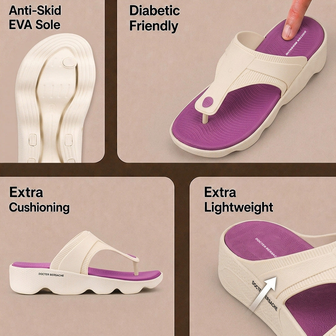 Doctor Bersache Newly Launched Orthopedic Comfort Slipper & Flip-Flop for Women | Diabetic Friendly | Extra Cushioning | Arch Support | Pain purple -DS119 .