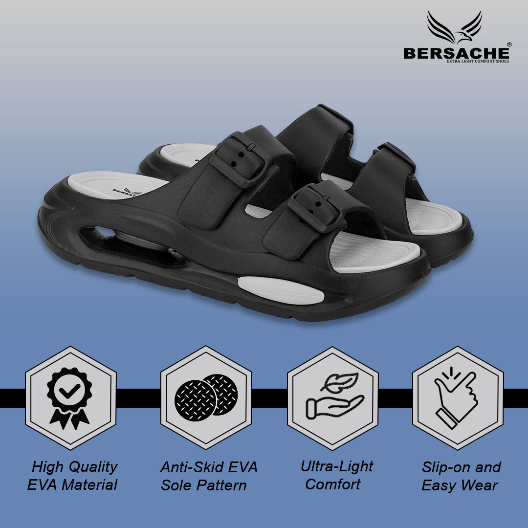 Bersache Extra Soft Classic Casual with Regular wear with Ultra Soft & Flexibility Technology Sandals for Men's-(6345-Gray & Black)