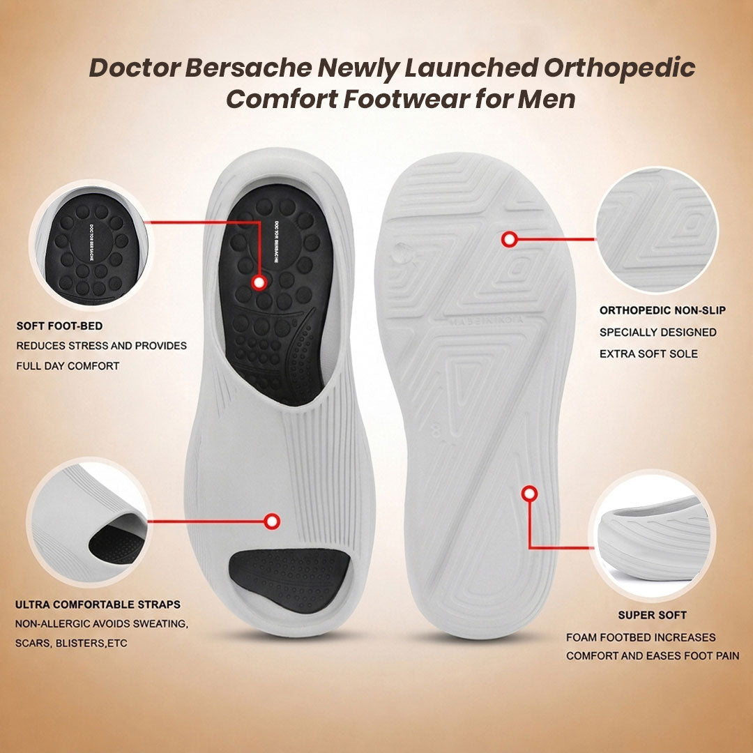 Doctor Bersache Newly Launched Orthopedic Comfort Slider for Men | Diabetic Friendly | Extra Cushioning | Arch Support | Pain | White DS103.