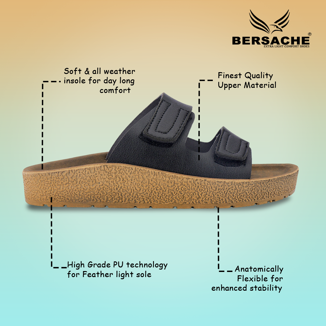 Bersache Extra Soft Classic Casual with Regular wear with Ultra Soft & Flexibility Technology Slipper For Men's & Boy's-Black-6222