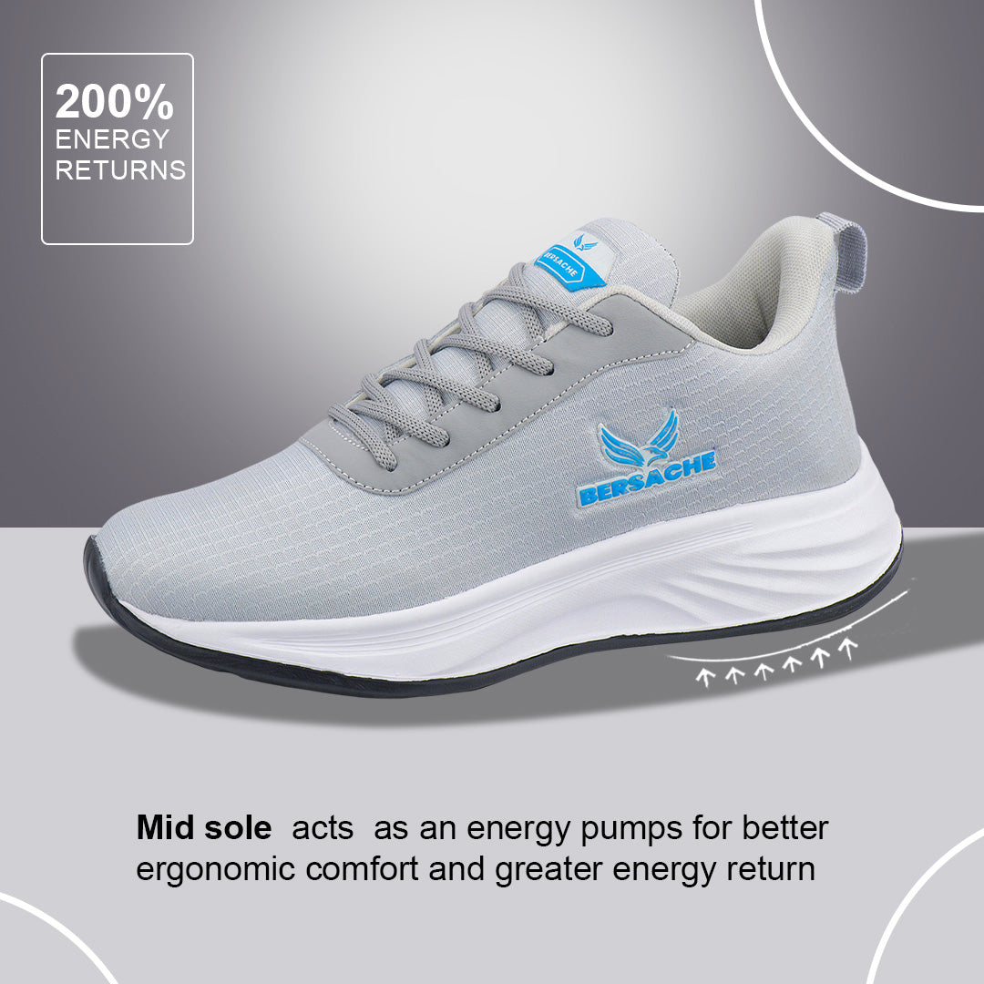 Bersache Lightweight Casual Sneaker Shoes For Men Light Grey-8068