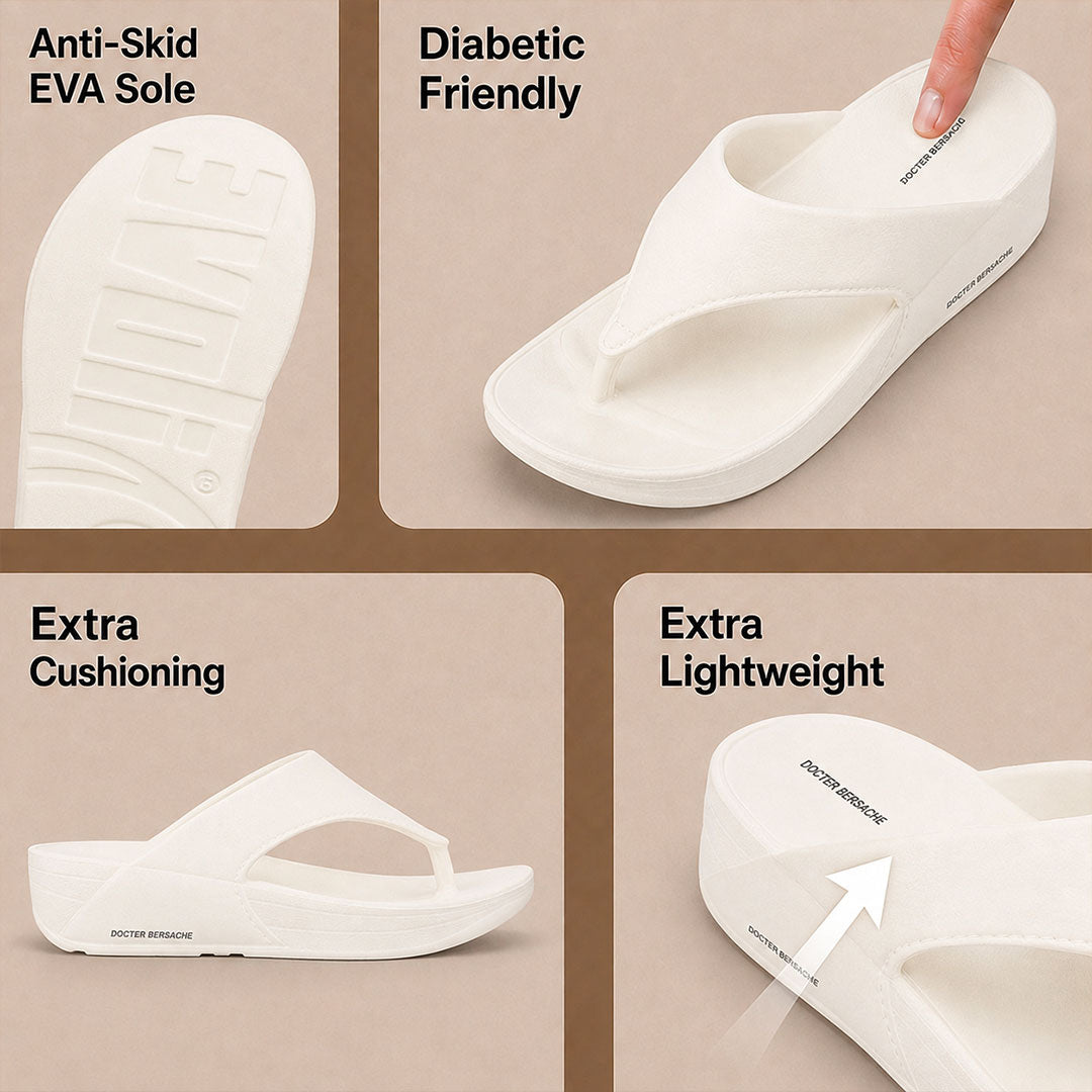 Doctor Bersache Newly Launched Orthopedic Comfort Slipper & Flip-flop for Men | Diabetic Friendly | Extra Cushioning | Arch Support | Pain White-DS112.