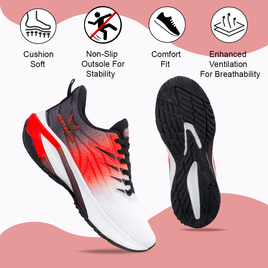 Bersache Casual Sneaker shoe for Men| Soft Cushioned Insole , Slip-Resistance Casuals For Men (Red-White-9214).