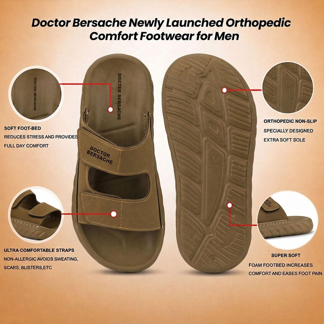 Orthopedic Comfort slider for Men | Diabetic Friendly | Extra Cushioning | Arch Support | Pain | Brown-DS128