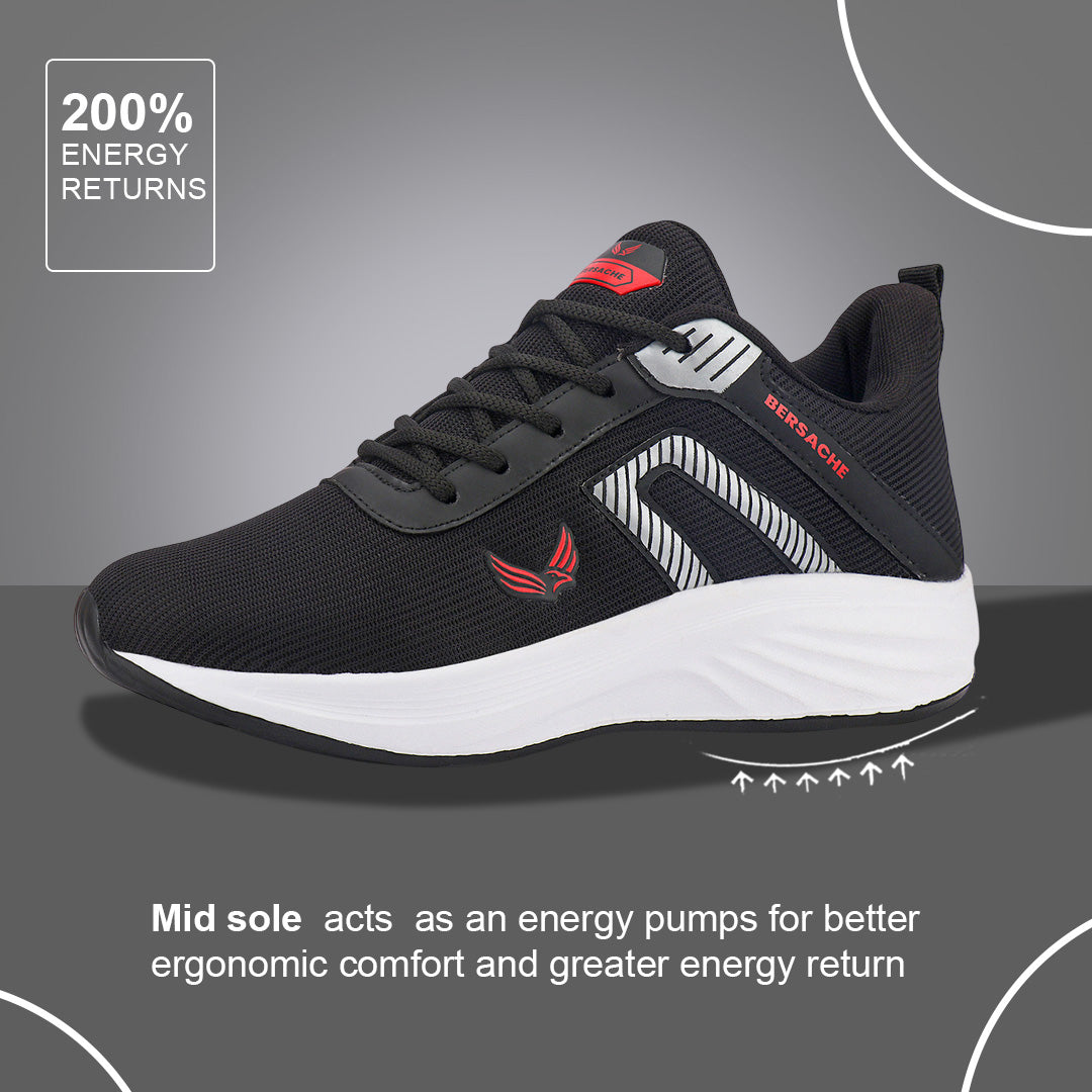 Bersache Lightweight Casual Sneaker Shoes For Men Black-8079