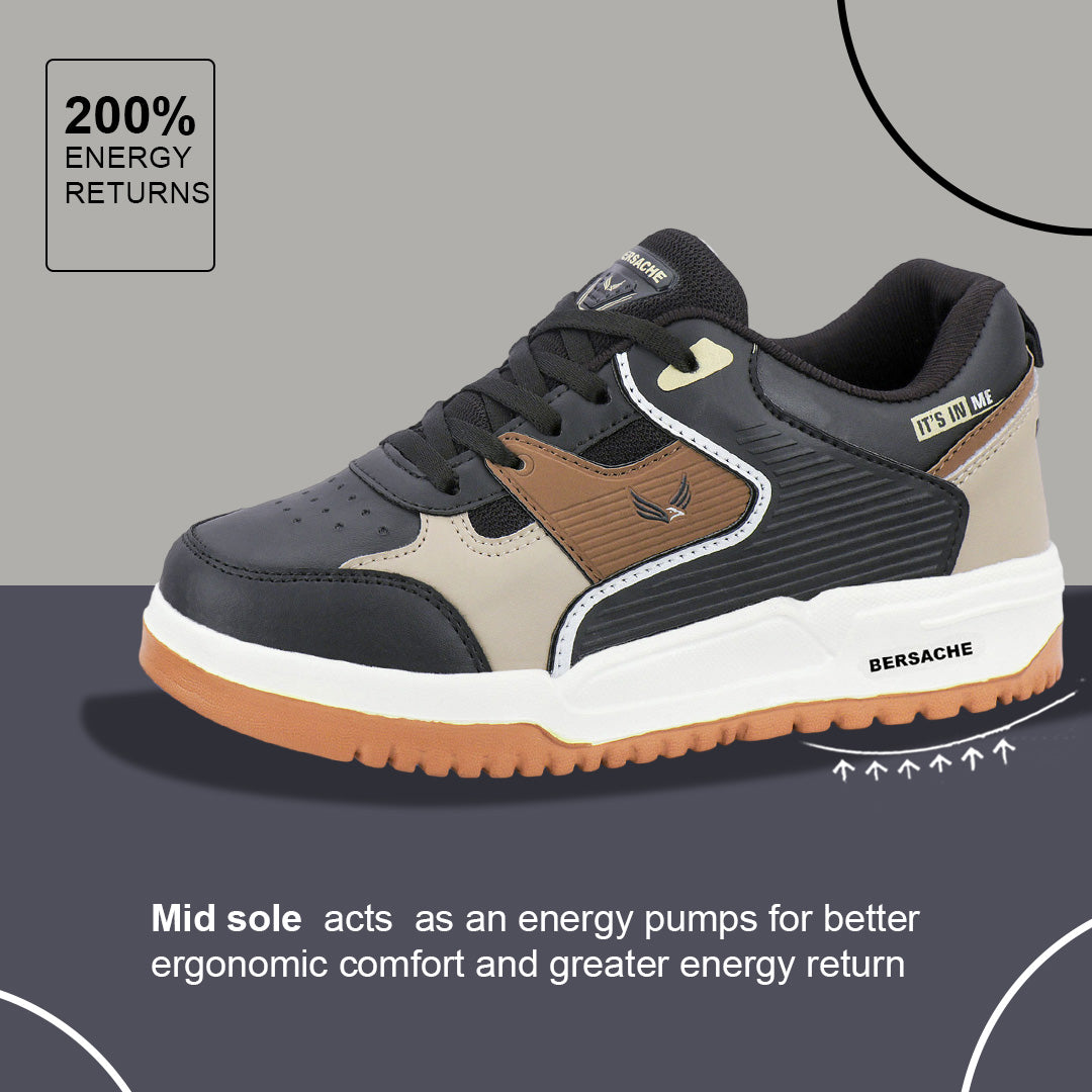 Bersache Casual Sneaker shoe for Men| Soft Cushioned Insole , Slip-Resistance Casuals For Men (Brown-White-8148)