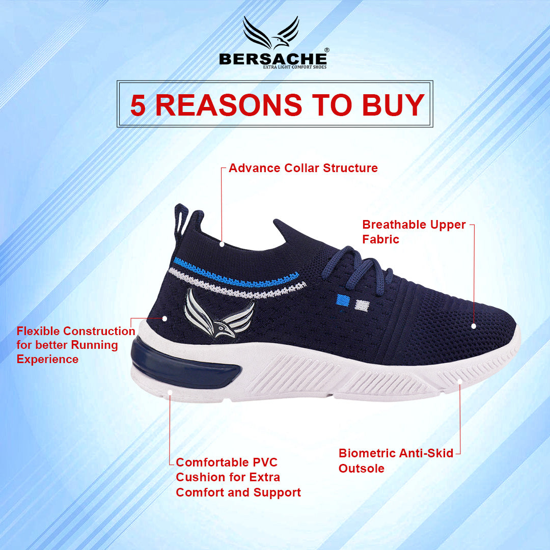 Bersache Premium Sports,walking,Gym,cricket,Trending Running Shoes For Kid's - Blue -8084.