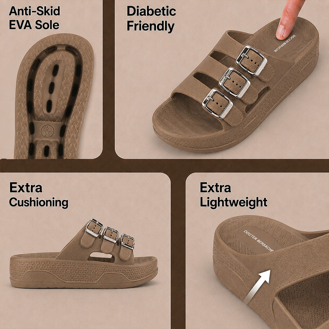 Doctor Bersache Newly Launched Orthopedic Comfort Slider for Women| Diabetic Friendly | Extra Cushioning | Arch Support | Pain Brown-DS116 .