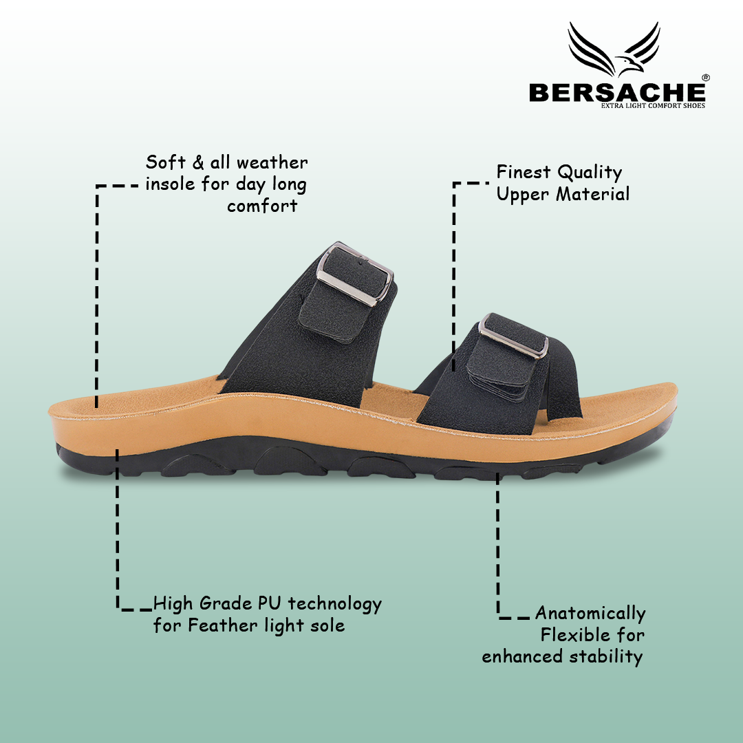 Bersache Extra Soft Classic Casual with Regular wear with Ultra Soft & Flexibility Technology Slipper For Men's & Boy's-Black-6218