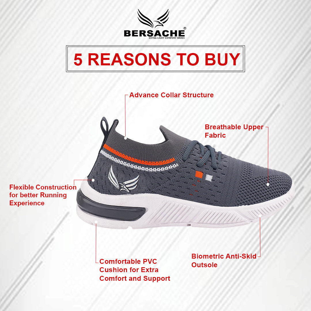 Bersache Premium Sports,walking,Gym,cricket,Trending Running Shoes For Kid's - Grey -8083.