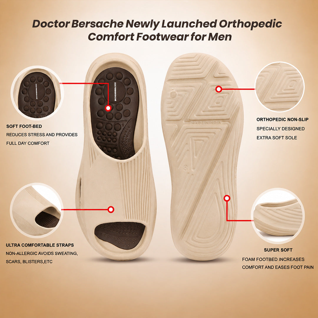 Doctor Bersache Newly Launched Orthopedic Comfort Slider for Men | Diabetic Friendly | Extra Cushioning | Arch Support | Pain | White DS104 .