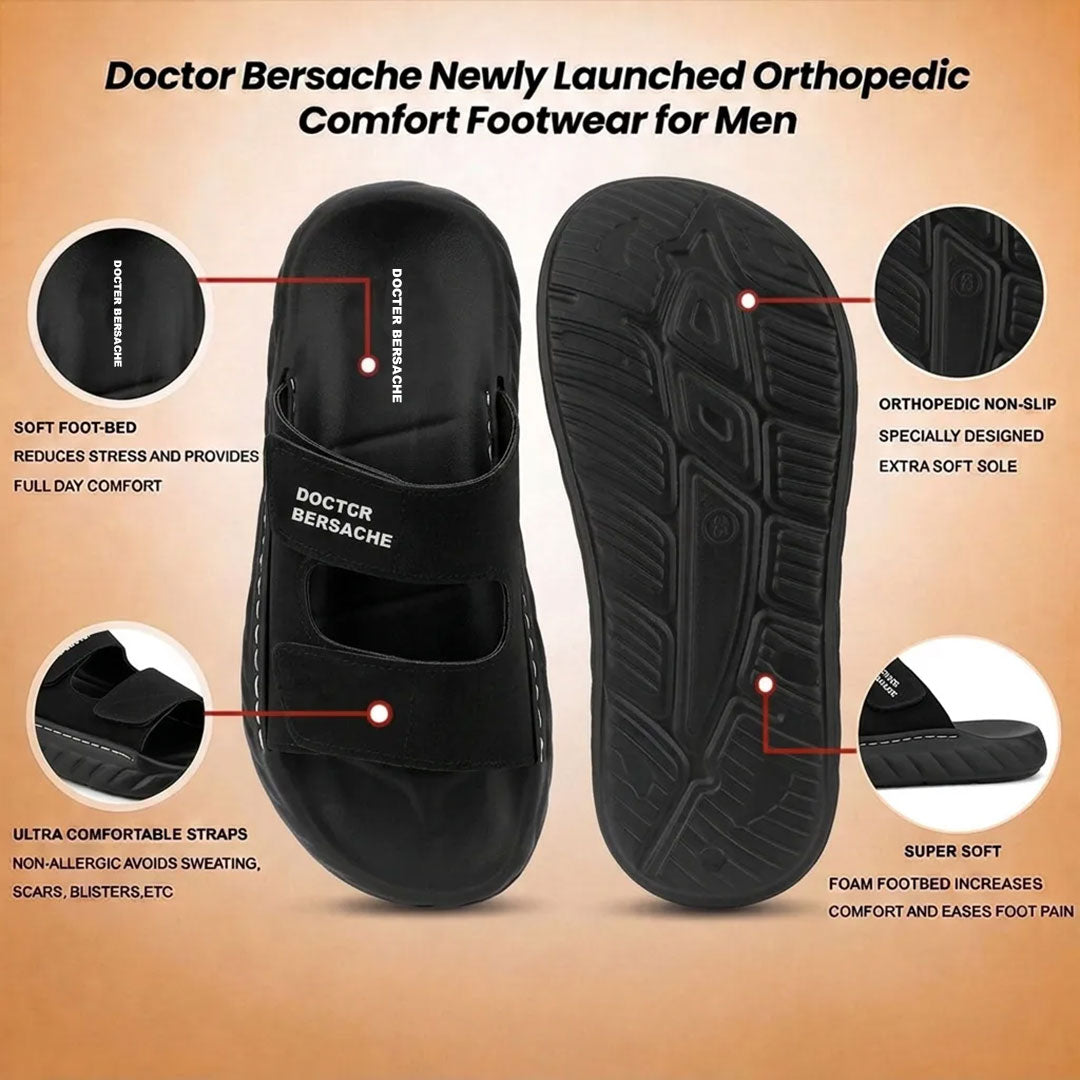 Doctor Bersache Newly Launched Orthopedic Comfort slider for Men | Diabetic Friendly | Extra Cushioning | Arch Support | Pain | Black-DS130