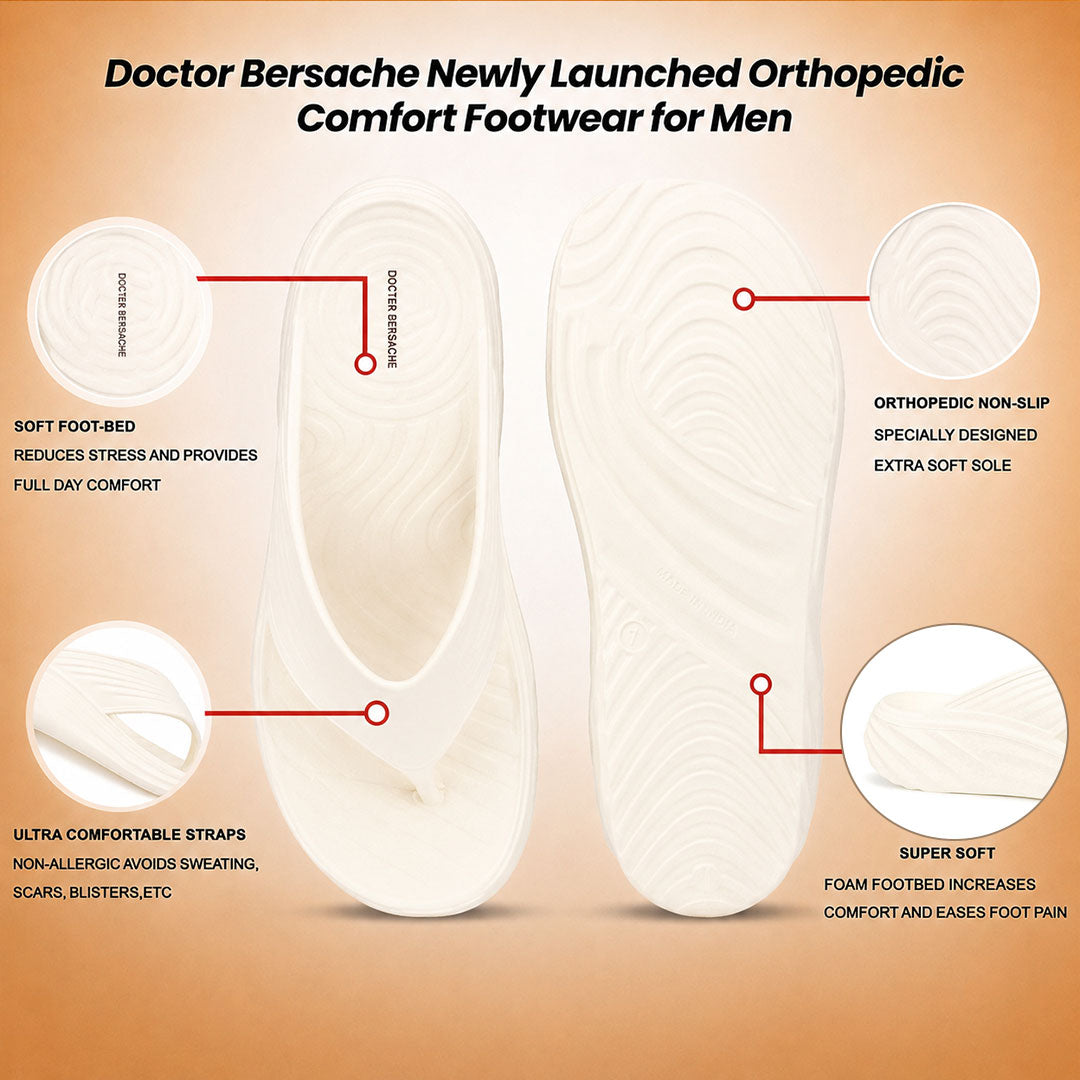 Doctor Bersache Newly Launched Orthopedic Comfort Slipper & Flip-flop for Men | Diabetic Friendly | Extra Cushioning | Arch Support | Pain | White-DS110.
