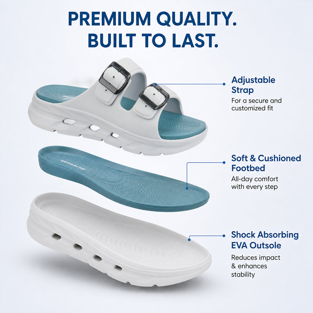 Bersache Extra Soft Classic Casual with Regular wear with Ultra Soft & Flexibility Technology Sandals for Men's-(6340-Sea-Green & White).