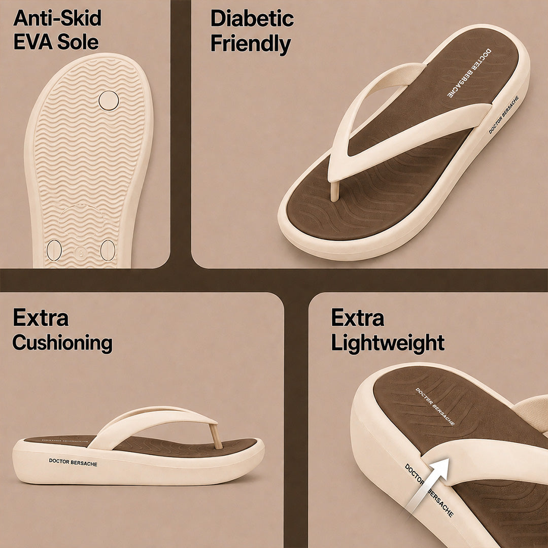 Doctor Bersache Newly Launched Orthopedic Comfort Slipper & Flip-Flop for Women | Diabetic Friendly | Extra Cushioning | Arch Support | Pain Beige -DS124.