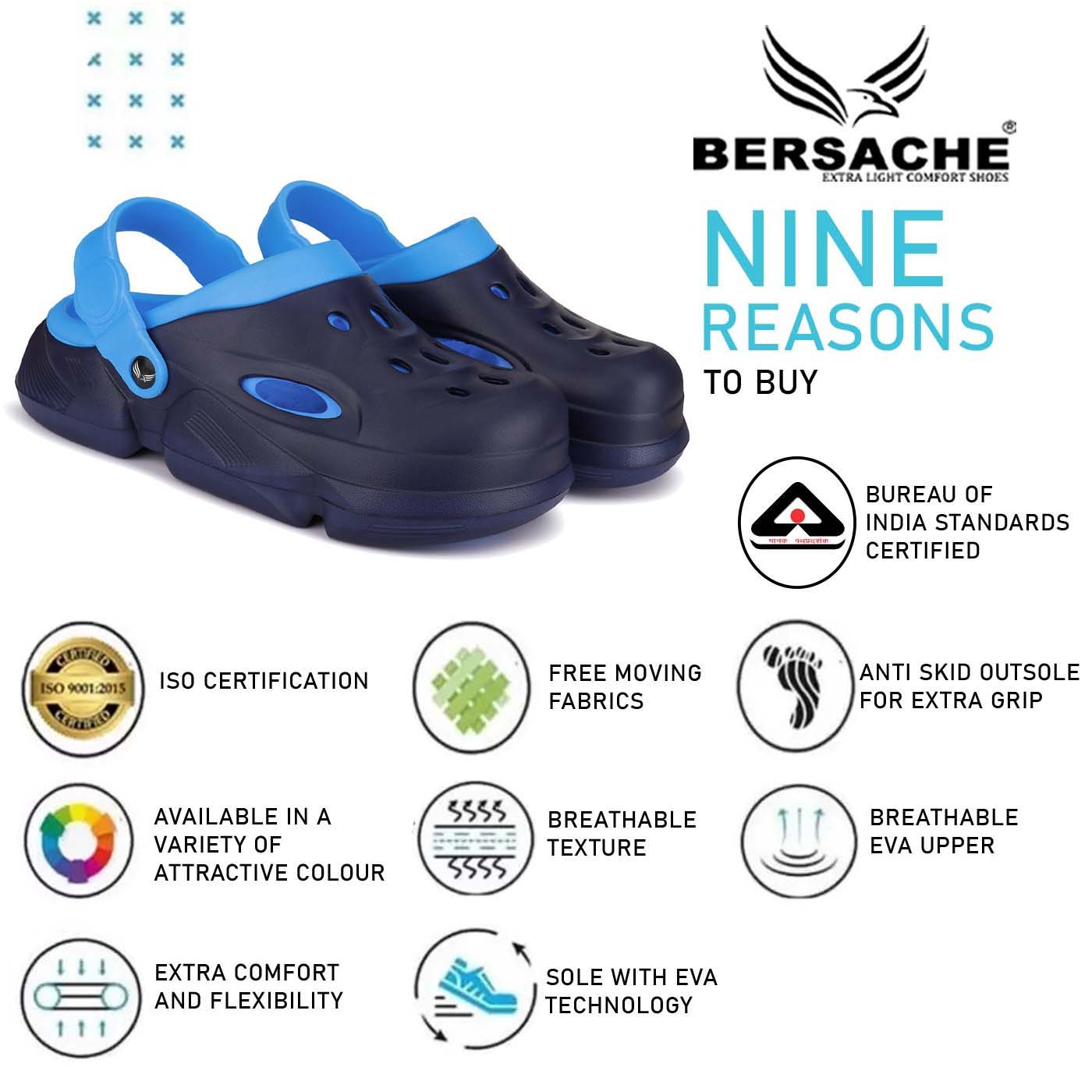 Bersache Extra Soft Classic Casual with Regular wear with Ultra Soft & Flexibility Technology Clogs for Men's & Boy's -Blue 6033