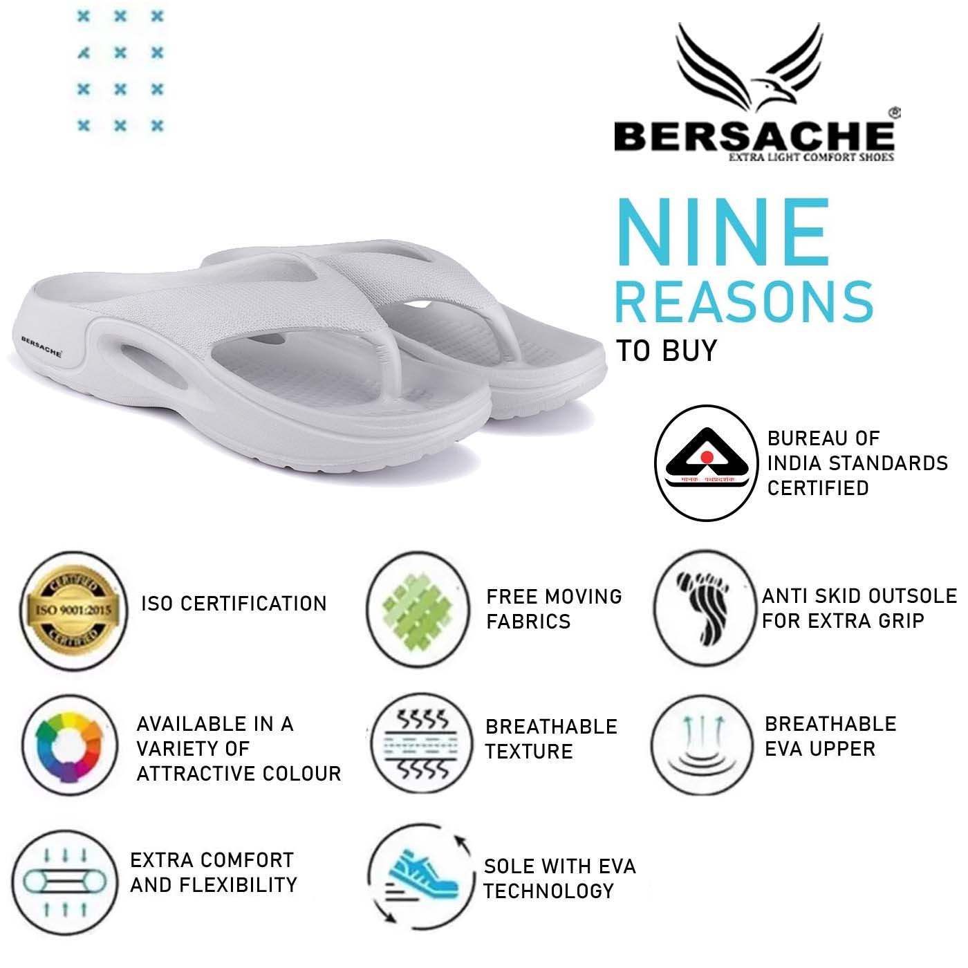 Bersache Extra Soft Classic Casual with Back Strap Regular wear with Ultra Soft & Flexibility Technology Flip-Flop for Men's/ Boy's 6057-White
