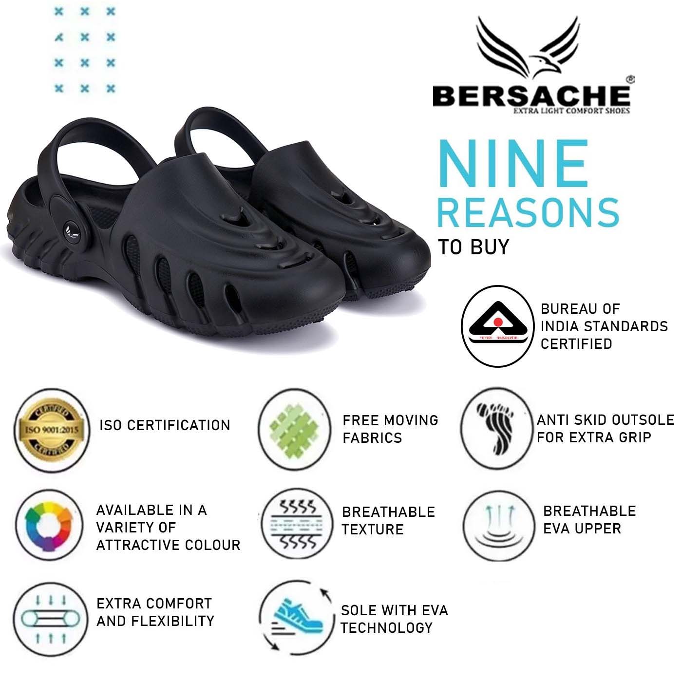 Bersache Extra Soft Classic Casual with Regular wear with Ultra Soft & Flexibility Technology Clogs for Men's & Boy's-6063-black