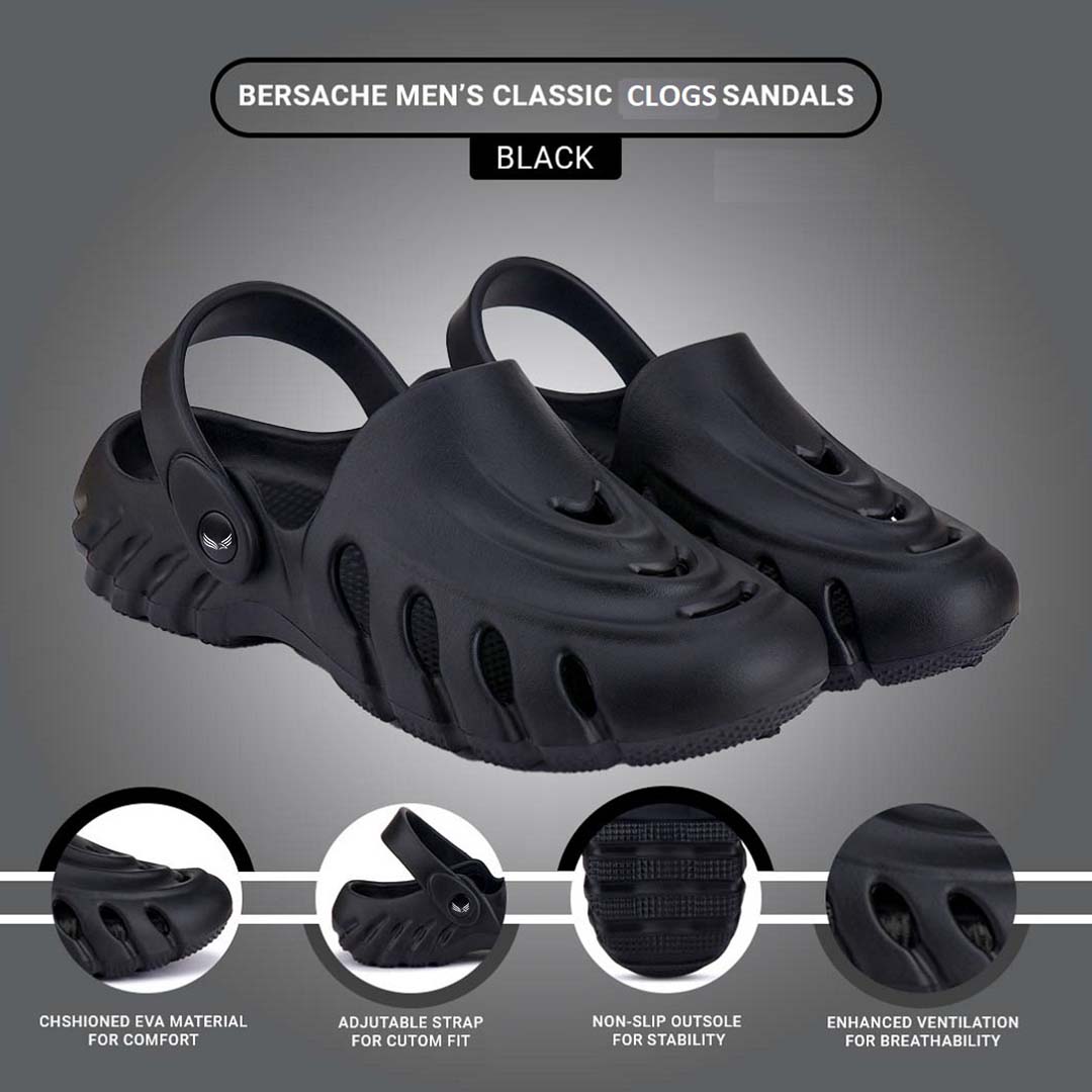 Bersache Extra Soft Classic Casual with Regular wear with Ultra Soft & Flexibility Technology Clogs for Men's & Boy's-6063-black