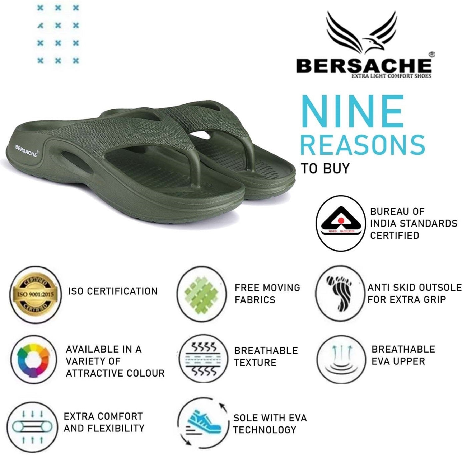 Bersache Extra Soft Classic Casual with Back Strap Regular wear with Ultra Soft & Flexibility Technology Flip-Flop for Men's/ Boy's-Green-6065.