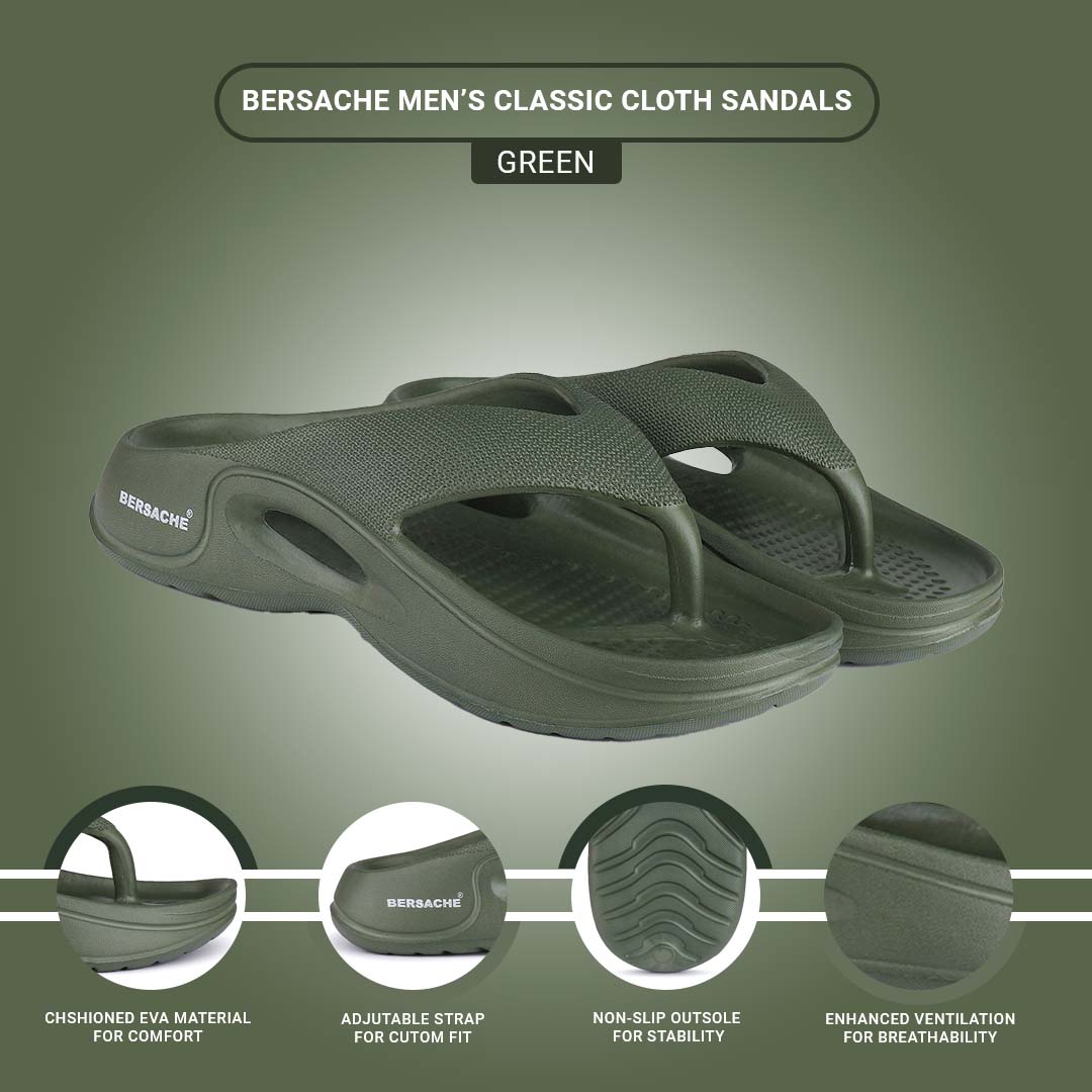 Bersache Extra Soft Classic Casual with Back Strap Regular wear with Ultra Soft & Flexibility Technology Flip-Flop for Men's/ Boy's-Green-6065.