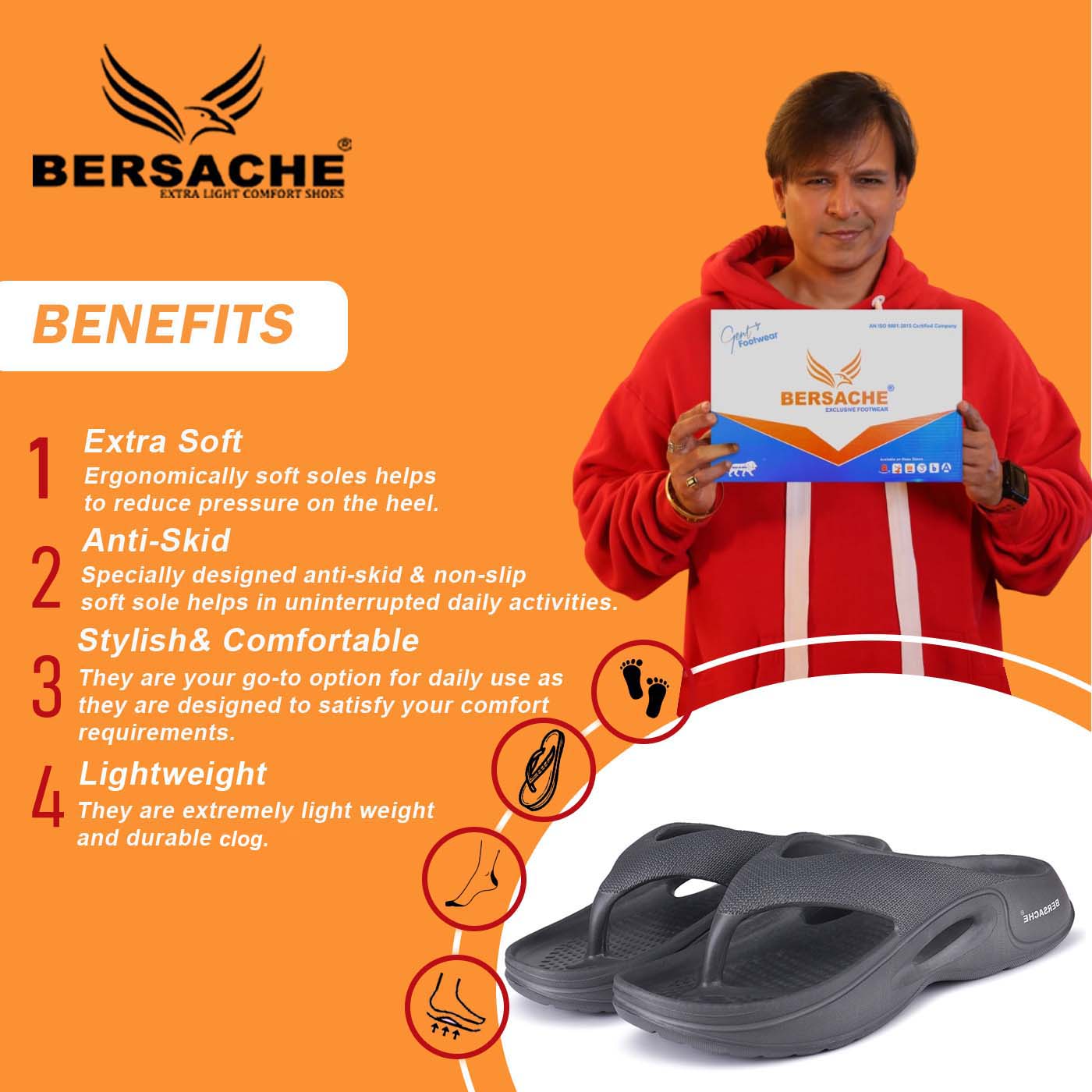 Bersache Extra Soft Classic Casual with Regular wear with Ultra Soft & Flexibility Technology Clogs for Men's & Boy's -Grey-6066