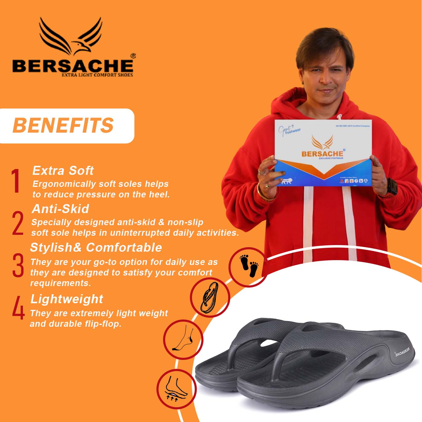 Bersache Extra Soft Classic Casual with Back Strap Regular wear with Ultra Soft & Flexibility Technology Flip-Flop for Men's/ Boy's-Grey 6066