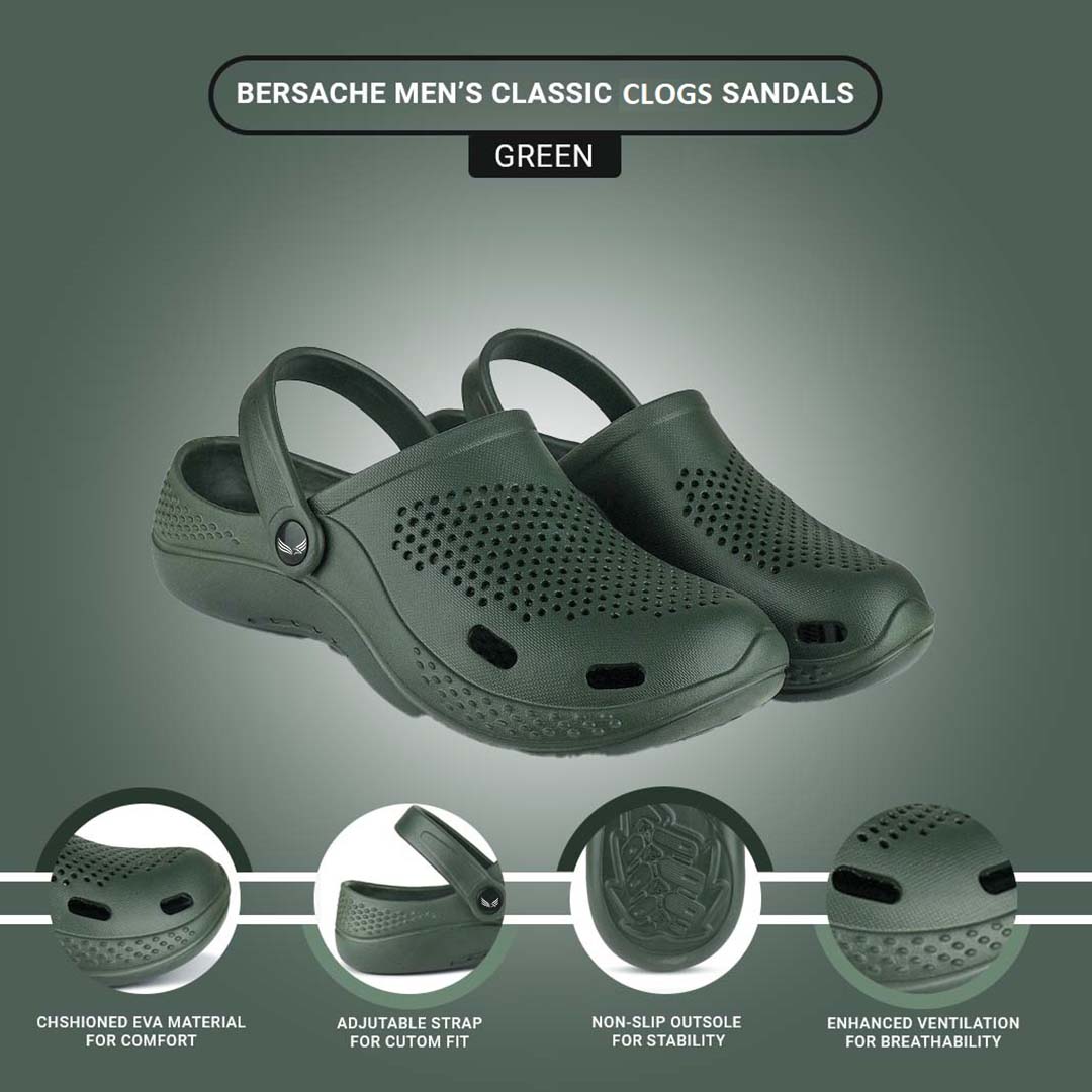 Bersache Extra Soft Classic Casual with Regular wear with Ultra Soft & Flexibility Technology Clogs for Men's & Boy's -Green -6068