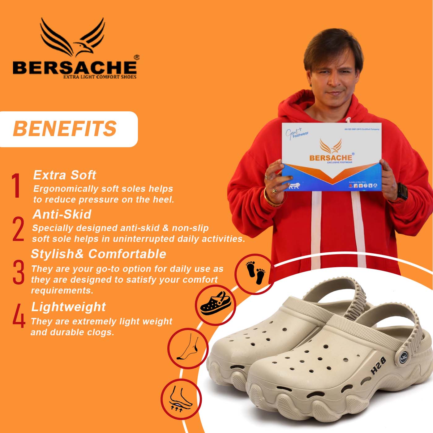 Bersache Extra Soft Classic Casual with Regular wear with Ultra Soft & Flexibility Technology Clog's for Men's & Boy's -Beige-6089