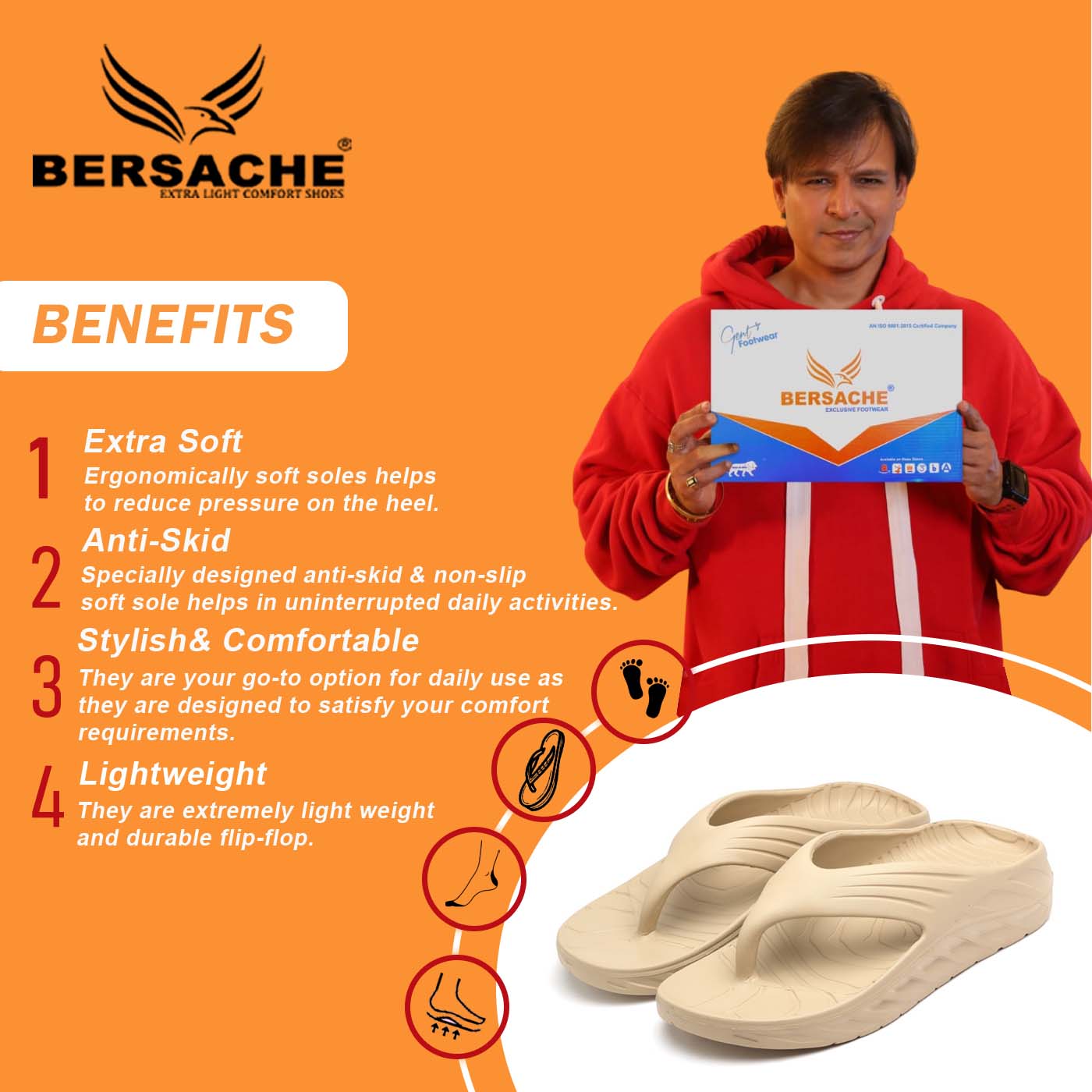 Bersache Extra Soft Classic Casual with Regular wear with Ultra Soft & Flexibility Technology Flip Flop for Men's & Boy's -Beige-6095