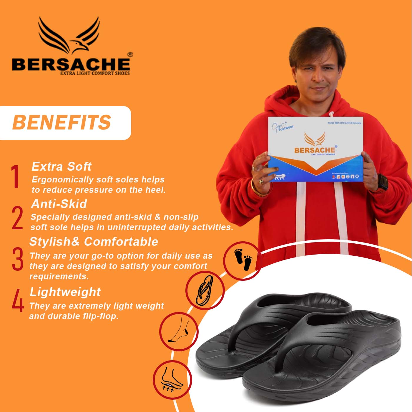 Bersache Extra Soft Classic Casual with Regular wear with Ultra Soft & Flexibility Technology Flip Flop for Men's & Boy's-Black-6097